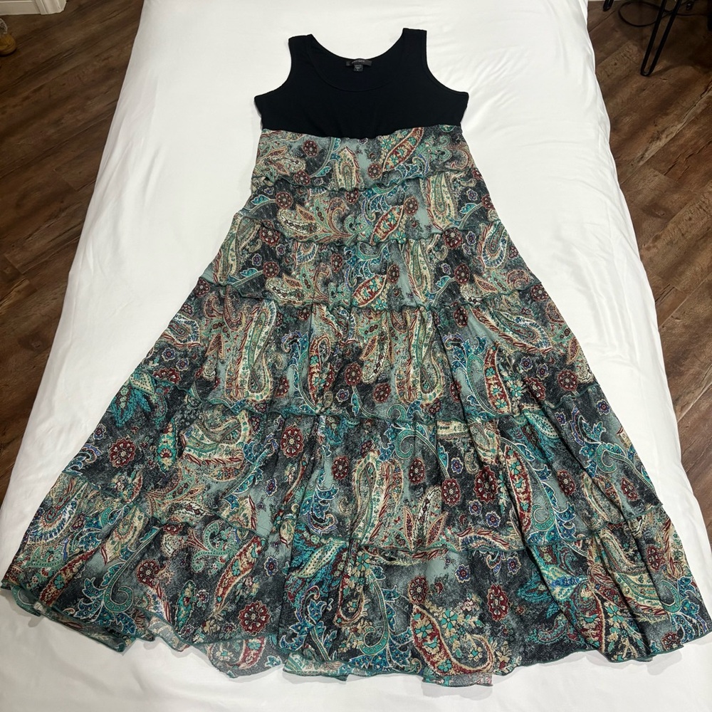 Karen Kane Teal Multi Paisley Tiered Boho Maxi Dress